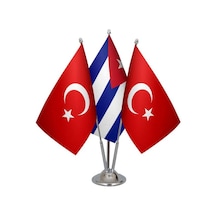 Masa Üstü Küba Bayrağı Türk Bayrağı Üçlü Krom Direk Masa Bayrak S
