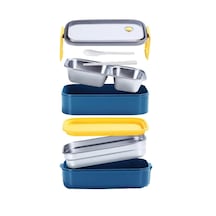 Vagonlife Bento 1400ml Lunchbox İki Katlı 2 Bölmeli Çelik Sefer Tası Yemek Kutusu Lacivert-sarı Genel