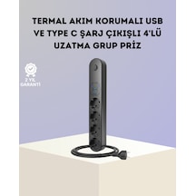 Akım Korumalı Çoklu Priz 4 Lü 2 Usb 1 Type-c 2500w Güçlü Tasarım Diğer