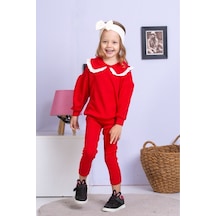 Fisto Yaka Detaylı Alt Üst Kaşkorse Kız Çocuk Takım Kırmızı