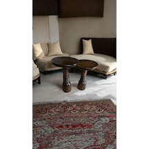 Wood Ahşap 2'li Set Boğumlu Mantar Yan Sehpa Modern Fiskos / Ceviz Renk / Zigon Sehpa Vernikli Ceviz