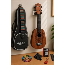 Midex Pa-24mt Kaliteli Ananas Gövde Dövme Desenli Concert Ukulele Seti Pineapple Body