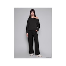 LC Waikiki Alıta Cıty Farkıyla Xsıde Siyah Kayık Yaka Soft Touch Kadın Sweatshirt Siyah - 924121693 Siyah