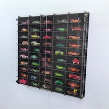 Pleksi Kapaklı 1/64 Ölçek 50araç Hotwheels Matchbox Metal Araç Uyumlu Model Oyuncak Araba Rafı Çok Renkli