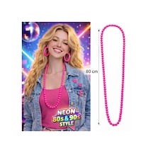 Neon Pembe Boncuk Kolye 80 Cm Retro 80 Ler 90 Lar Parti Aksesuarı Yetişkin