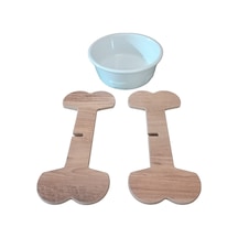 Realwood Seramik Kaseli Ahşap Ayaklı Tekli Büyük Irk Köpek Mama Su Standı