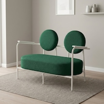 Venüs İkili Koltuk Soft Kumaş Ofis Bekleme Koltuğu Beyaz Metal İskeletli - Yeşil