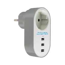 Powermaster PM-4913 3 USB Girişli Tekli Akım Korumalı Priz Beyaz