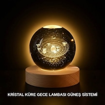 Ahşap - 24 - Standlı Led Kristal Küre Lazer İşlemeli - Glblseme - Dekoratif Obje