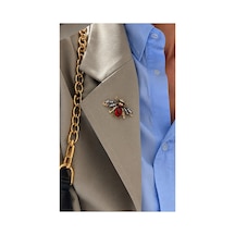 Essentials Collection Scarlett Kırmızı Taşlı Vintage Gold Arı Figürlü Broş Altın Altın