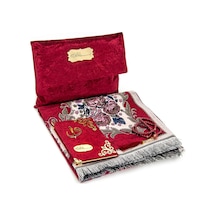 Kadife Keseli Lüks Seccade Seti - Bordo Renk