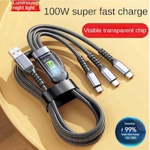 100w Çok Hızlı Kopmaz Spiral 3 Başlıklı Çok Hızlı Şarj Kablosu Telefon Tablet Uyumlu Carplay Diğer