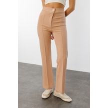 Genius Store Kadın Yüksek Bel Toparlayıcı Ispanyol Paça Palazzo Pantolon Pantolon-003 Bej