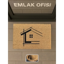 İmmobiliare 40x60 Cm, Emlak Ofisi Kapı Önü Koko Paspası Meslek Temalı, Kaymaz Taban Açık Kahverengi