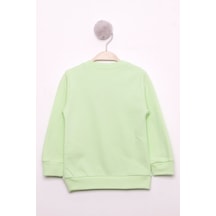 Toontoy Kız Çocuk Relax Fit Bisiklet Yaka Baskılı Sweatshirt - 2 İplik Açık Yeşil