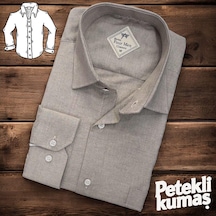 Linen Keten Klasik %100 Cotton Uzun Kollu Terletmeyen Tek Cepli Kapaklı Krem Gömlek Regular Kalıp -10246 Krem