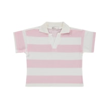 Civil Girls Çizgili Polo Yaka 2-5 Yaş Tişört - Pudra