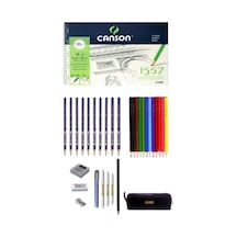 Canson Çizim Defteri 25x35 Cm 120 Gram 15 Yaprak Karakalem Ve Kuruboya Kalemi Çizim Eskiz Seti