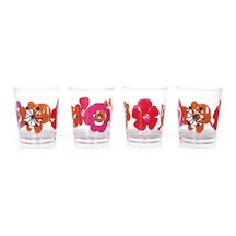 Sıa Su Bardağı 4 Lü Set Kırmızı Papatya Desenli