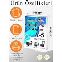 A5 Gramajlı Fotokopi Kağıdı 250 Adet 250 Gr Sertifika Kağıdı Kalın Kağıt Baskı Tüm Yazıcılara Uyumlu 14.8x21cm Ofis Büro