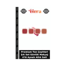 Premium Ton Çeşitleri Şık Set Günlük Makyaj 4'lü Aynalı Allık Seti Çok Renkli