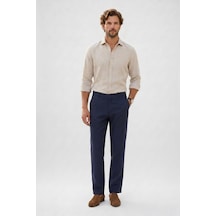 Tudors Erkek Relax Fit Rahat Kesim %100 Pamuk Geniş Paça Keten Kumaş Çift Cepli Lacivert Pantolon-51134