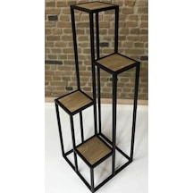Çiçeklik Zlf Dekoratif Kule Model Metal Transmisyon Çelik Siyah Statik Boya Ahşap tabla El Yapım