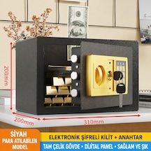Para Atma Hazneli Elektronik Şifreli Ve Anahtarlı Çelik Para Kasası Dijital Panelli, 31 20 20 Cm