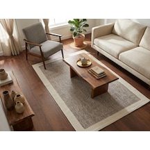 Derin Sisal Krem Bordürlü Vizon Jüt Sisal Dekoratif Kaymaz Taban Yıkanabilir Halı St10-1045 Renkli