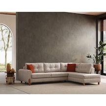 Rivaldu Köşe Takımı & Mekanizmalı Köşe Koltuk - Krem Keten Kumaş