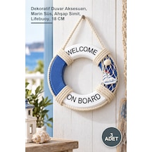 3 Adet Ahşap Marin Duvara Asmalı Simit Dekoratif Duvar Aksesuarı, Marin Süs, Ahşap Simit, Lifebuoy, 18 Cm