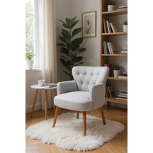 Azra Mobilya Modern Berjer Tekli Koltuk Gümüş Babyface Kumaş, Ceviz Ayak, Salon, Oturma Odası, Balkon İçin Gümüş