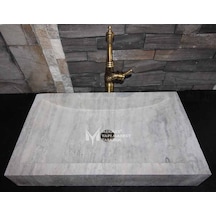 Gümüş Traverten Modern Kare Lavabo