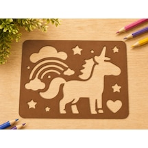 3d Baskı Unicorn Ve Gökkuşağı Çizim Şablonu - Desen Kalıbı - Kahverengi