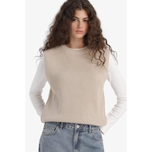 Defacto Oversize Geniş Kalıp Bisiklet Yaka Yelek S0375az25wnbg644 Bej