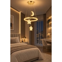 Modern Premium Gold Ay Yıldız 3 Renkli Ledli Sarkıt Avizesi Çocuk Genç Bebek Odası Modelleri 84w Beyaz