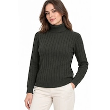 Butik İstanbul Balıkçı Yaka Tam Boğazlı Kalın Fitilli Regular Fit Triko Kazak - Haki