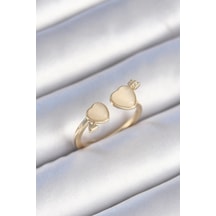 Pirinç Gold Renk Beyaz Mineli Kalp Model Kadın Yüzük - Tj-byk3472 Çok Renkli