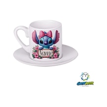 Kişiye Özel Stitch Türk Kahvesi Fincanı 0144 Beyaz