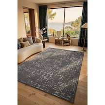 Mikasa Mks01z Antrasit Dekoratif Şönil Kilim İskandinav Desen Yıkanabilir Yumuşak Kaymaz Taban Halı
