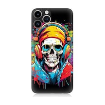 Apple Uyumlu iPhone 14 Pro Max Müzik Dinleyen Kurukafa Desenli Silikon Kılıf
