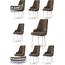 Canisa Trex Serisi 1.sınıf Babyface Kumaş Beyaz Metal Ayak 8 Adet Kahve Sandalye Sandalye Kahverengi Ayakları Beyaz
