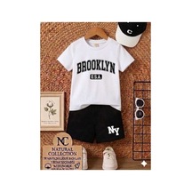 Ss Sinser Yazlık Çoçuk Tişört Şort Unisex Brooklyn Usa Baskı Alt - Üst Çocuk Takım Renk:alt Siyah Üst Beyaz