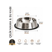 Köpekler İçin Pati Desenli Çelik Su Kabı 25 Cm - 32 Oz - 1 Lt