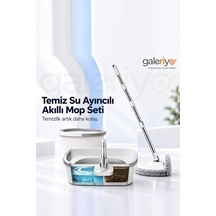 Galeriyo Temiz Su Ayırıcılı 360 Akıllı Mop Seti Çift Hazneli Mikrofiber Döner Mop