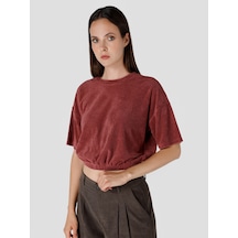 Colin's Colins Bisiklet Yaka Belden Lastikli Crop Kırmızı Kadın Kısa Kol Tişört Cl1065174 Cherry Kırmızı