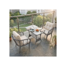 Kartepe 2 Tekli Oturak+sehpa 60 90 Bahçe Balkon Mutfak Takımı,gri Rattan / Krem Kumaş Gri
