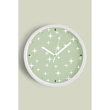 Soyut Yıldızlı Modern Tasarım Duvar Saati - 35cm - Önü Camlı Beyaz Kasa - Sessiz Mekanizma Beyaz