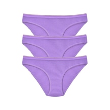 Kadın 3'Lü Paket Desenli Bikini Külot Mor-Tek Ebat-Mor