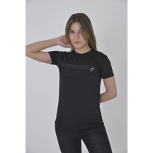 Göğüste Fermuar Aksesuarlı Dar Kalıp T-shirt - Siyah Siyah Göğüste Fermuar Aksesuarlı Dar Kalıp T-shirt - Siyah Siyah